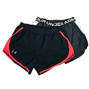Under Armour Set of 2 Activewear Black Orange (lined)  / Gray Black Shorts S/M P